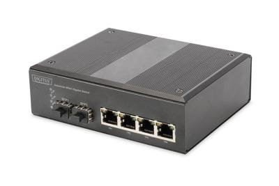 DIGITUS Professional DN-651106 - Switch - 4 x 10/100/1000 + 2 x Gigabit SFP - monteerbaar op DIN-rails, wandbevestiging - gelijkstroom