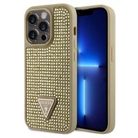 iPhone 15 Pro Guess Rhinestones Triangle Metal Logo Case - Gold - thumbnail