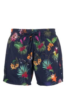 ETRO short de bain fleuri à lien de resserrage - Bleu