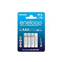 Panasonic eneloop, AAA/Micro herlaadbare batterijen, Ready-to-Use, 4-pack, verbeterde capaciteit van min. 800 mAh, 2100 laadcycli, oplaadbare in plasticvrije verpakking, Ni-MH batterij