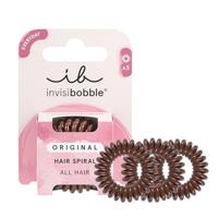 Invisibobble Pretzel Brown Original Spiraal-haarelastiekjes, 3 stuks, bruin, haarbanden met telefoonkoord, haarelastiekjes voor heren