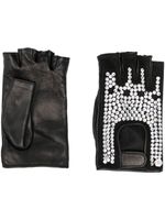 Philipp Plein gants en cuir à ornements en cristal - Noir - thumbnail