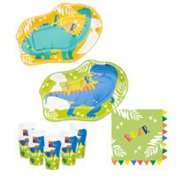 Kinderfeest bordjes/servies set - 16-personen - Dinosaurus thema - papier/karton - thumbnail