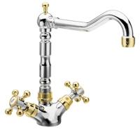 Wastafelmengkraan Sapho Antea 2-knops uitloop rechts 24 cm chroom/goud