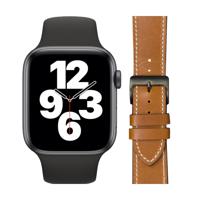 Apple Watch SE 44mm Space Gray Zwart Bandje + DBramante1928 Leren Bandje Bruin/Space Gray