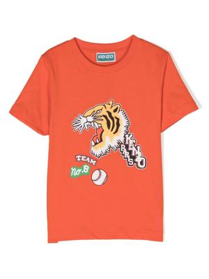 Kenzo Kids T-shirt met tijgerprint - Oranje Kenzo Kids T-shirt met tijgerprint - Oranje