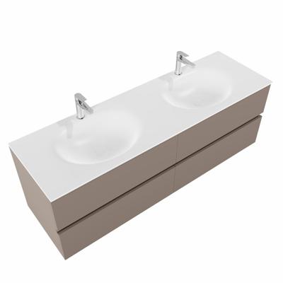 Badkamermeubel Mondiaz Vica 150x50x45cm Smoke MDF 4 Lades Softclose Solid Surface Wastafel Moon Dubbel 2 Kraangaten