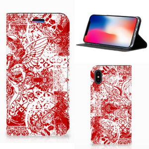 Mobiel BookCase Apple iPhone X | Xs Angel Skull Rood