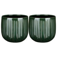 2x stuks plantenpot/bloempot donkergroen ribbels - D21/H19 cm