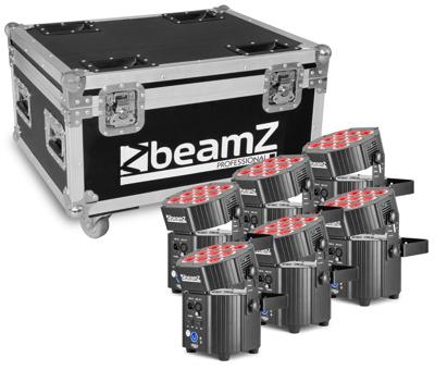 BeamZ BBP60 Uplighter set met 6 draadloze spots in flightcase