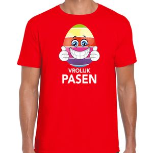 Pasen shirt rood met vrolijk paasei en duimen omhoog voor heren