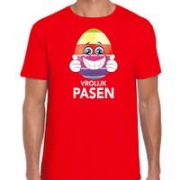 Pasen shirt rood met vrolijk paasei en duimen omhoog voor heren - thumbnail