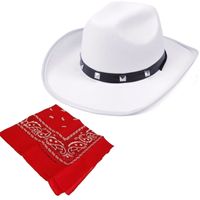 Cowboy verkleed set Cowboyhoed met rode western zakdoek - thumbnail