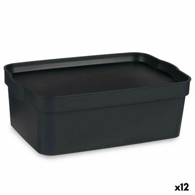 Opbergbak met Deksel Antraciet Plastic 6 L 21 x 11 x 32 cm (12 Stuks)