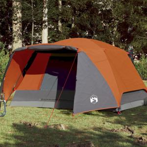 Tent 4-persoons 350x280x155 cm 190T taft grijs en oranje