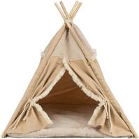 Trixie Tipi 38211 Anti-slip voor honden en katten in trendy Boho-design Tipi Boho, 55 × 65 × 55 cm, beige - met geïntegreerd, wasmachinebestendig omkeerbaar kussen