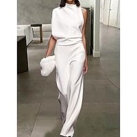 dames jumpsuit met asymmetrie mouw pure kleur wit zwart rood Lightinthebox - thumbnail