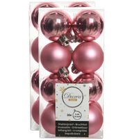 32x stuks kunststof kerstballen lippenstift roze 4 cm glans/mat - thumbnail