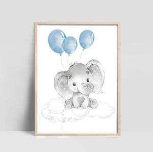 Poster - Olifant met Ballonnen / Blauw