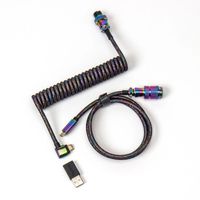 Premium Coiled Aviator Cable - Rainbow Plated Black, Angled Kabel - thumbnail