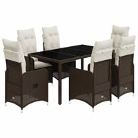vidaXL 7-delige Bistroset met kussens poly rattan bruin, loungeset, loungeset tuin, loungeset buiten, tuinset, terrasset, tuinset lounge