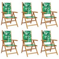 vidaXL Tuinstoelen 6 st verstelbaar massief hout en stof groen, inklapbare tuinstoel, terrasstoel, loungestoel, tuin stoel, loungestoel tuin