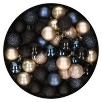 42x stuks kunststof kerstballen donkerblauw, champagne en zwart mix 3 cm   -