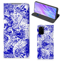 Mobiel BookCase Samsung Galaxy S20 Plus Angel Skull Blauw - thumbnail