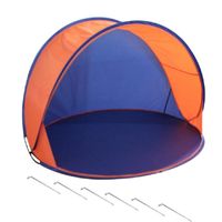 Beachshelter pop-up strandtent/windscherm blauw/oranje 150 x 80 cm incl. haringen - thumbnail