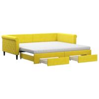 vidaXL Slaapbank met onderschuifbed en lades 100x200 cm fluweel geel, slaapbank, bankbed, bed, bedbank, logeerbed, ledikant, gastenbed, ligbed, divan