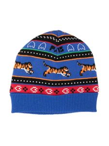 Kenzo Kids patterned intarsia-knit cotton blend beanie - Bleu