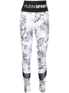 Plein Sport legging fleuri à bande logo - Blanc