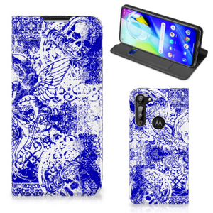 Mobiel BookCase Motorola Moto G8 Power Angel Skull Blauw