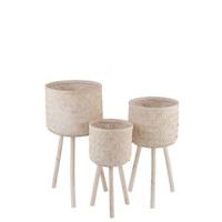 J-Line Bloempot bamboe - jute - naturel - Ø 37 cm - 3 stuks - thumbnail