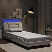 vidaXL Bedframe met LED-verlichting kunstleer wit 80x200 cm, bed, bed ombouw, eenpersoonsbed, bedbodem, slaapkamermeubel, 1 persoonsbed, logeerbed