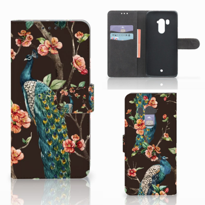 HTC U11 Plus Telefoonhoesje met Pasjes Pauw met Bloemen HTC U11 Plus Telefoonhoesje met Pasjes Pauw met Bloemen
