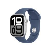Apple Watch Series 10 (GPS 42 mm) Smartwatch - Kast van zilverkleurig aluminium - Denim sportbandje (M/L). Conditie bijhouden, Ecg-app, always on Retina-display, waterbestendig