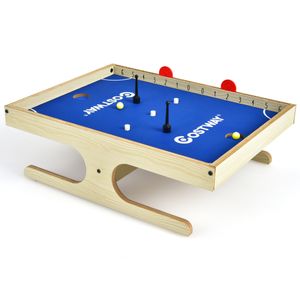 Magnetische Mini Tafelvoetbaltafel met 2 Ballen & 2 Magnetische Handgrepen voor 2 Spelers Natuur+Blauw