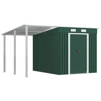 vidaXL Tuinschuur met verlengd dak 346x236x181 cm staal groen