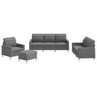 vidaXL 4-delige Loungeset met kussens stof donkergrijs, fauteuil, 3-zitsbank, sofa, 2-zitsbank, bank, 2 zitsbank, zitbank, fauteuil stoel, 2 zits bank