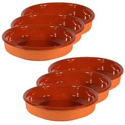 6x Terracotta tapas bakjes/schaaltjes 18 cm en 16 cm - Snack en tapasschalen