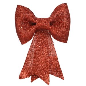 Kerstboomversiering rode strikken met glitter pailletten 14 cm