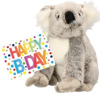 Pluche knuffel koala beer 25 cm met A5-size Happy Birthday wenskaart - thumbnail