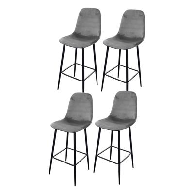 Gebor - Velvet Barkruk Met Metalen Poten – Velvet Grijs – Luxe Uitstraling - Set Van 4 Stuks
