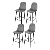 Gebor - Velvet Barkruk Met Metalen Poten – Velvet Grijs – Luxe Uitstraling - Set Van 4 Stuks