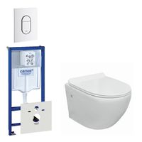 Go compact Toiletsetset - spoelrandloos - grohe inbouwreservoir - softclose - quickrelease - bedieningsplaat verticaal - wit 0729205/0729242/sw242519/