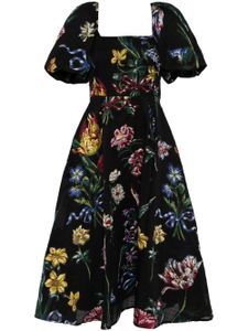 Marchesa Notte robe mi-longue Alexander à fleurs - Noir