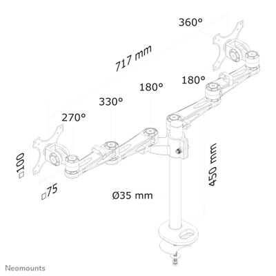 Neomounts FPMA-D935DG Monitor-tafelbeugel 2-voudig 25,4 cm (10) - 68,6 cm (27) Zilver Kantelbaar, Zwenkbaar, Roteerbaar