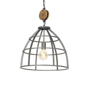 QAZQA Industriële hanglamp donkergrijs met hout 47 cm - Arthur