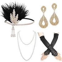 Vintage Jaren 1920 Gatsby Jaren '20 flapper hoofdband Accessoireset Ketting Oorbel Charleston Dames Veer Modieus Maskerade Festival Handschoenen Lightinthebox